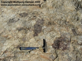 Ankilitelo between Fort- Dauphin and Ambovombe: big subhedral garnet crystals in pegmatite.